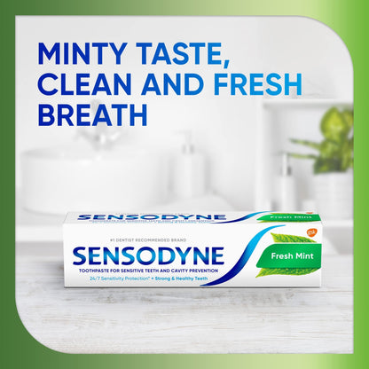 Sensodyne Fresh Mint Sensitive Toothpaste, ADA Accepted Toothpaste for Cavity Prevention and Sensitive Teeth Treatment - 4 Ounces (Pack of 2) - dailyvitalstore