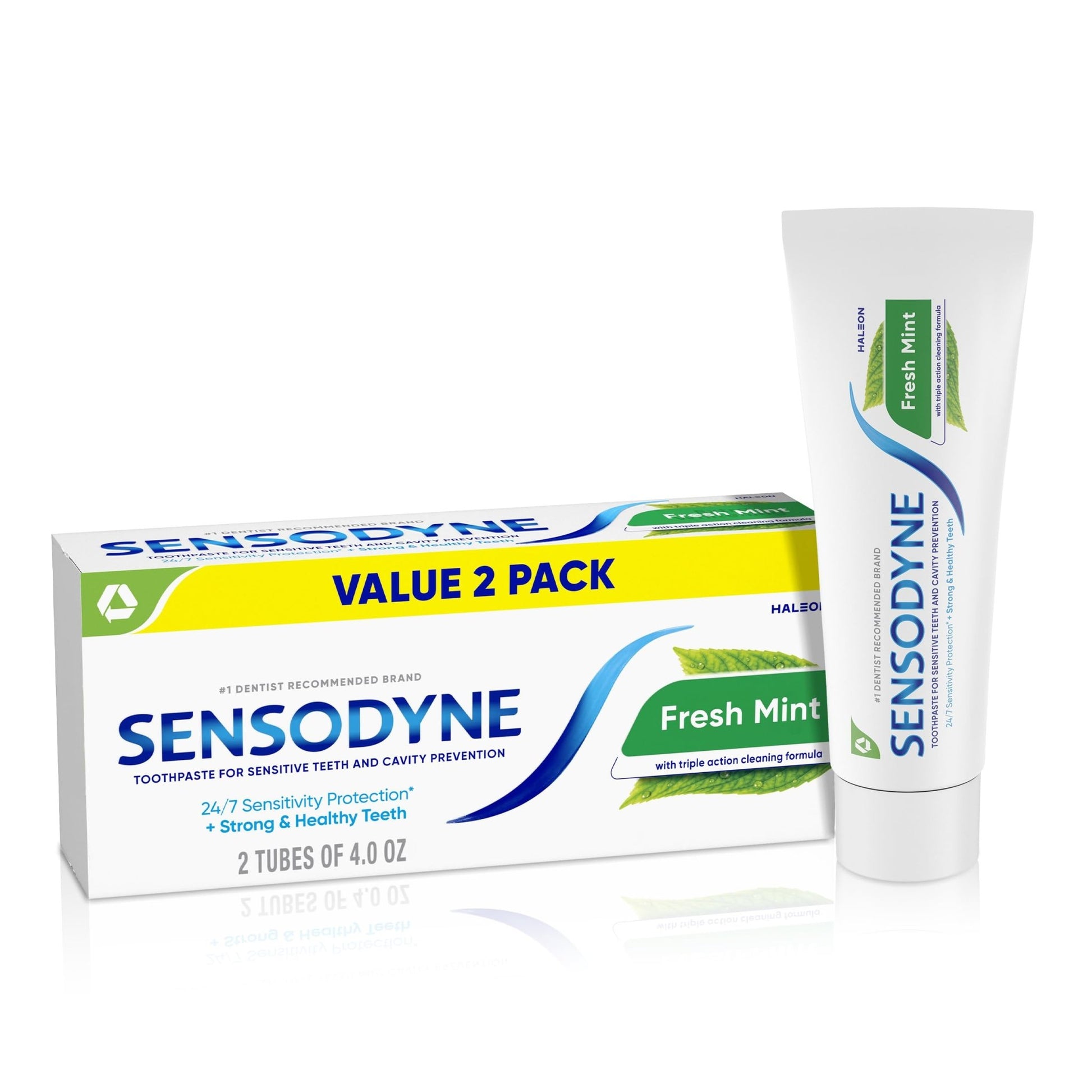 Sensodyne Fresh Mint Sensitive Toothpaste, ADA Accepted Toothpaste for Cavity Prevention and Sensitive Teeth Treatment - 4 Ounces (Pack of 2) - dailyvitalstore