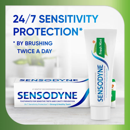 Sensodyne Fresh Mint Sensitive Toothpaste, ADA Accepted Toothpaste for Cavity Prevention and Sensitive Teeth Treatment - 4 Ounces (Pack of 2) - dailyvitalstore