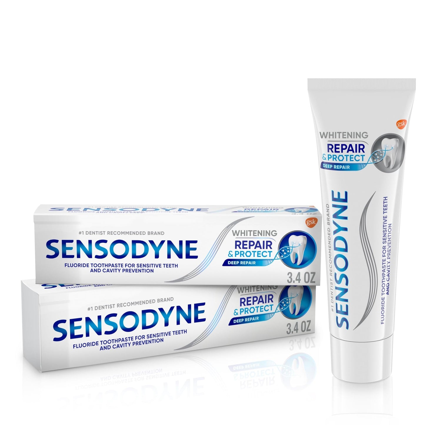 Sensodyne Repair and Protect Whitening Toothpaste, Toothpaste for Sensitive Teeth and Cavity Prevention, 3.4 oz (Pack of 2) - dailyvitalstore