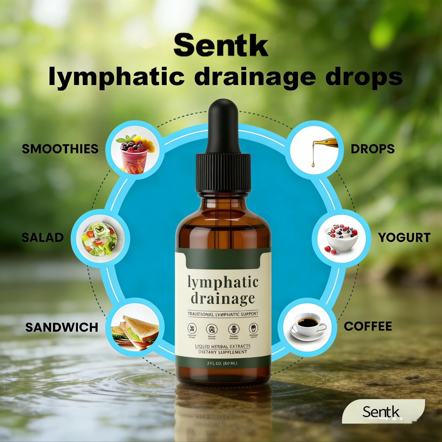 Sentk Organic Lymphatic Drainage Drops, Liposomal Herbal Blend – Supports Lymph System, Reduces Swelling, Boosts Immunity & Vitality, Enhance Clarity, Portable Dropper Design, 2 fl oz (2 Pack) - dailyvitalstore