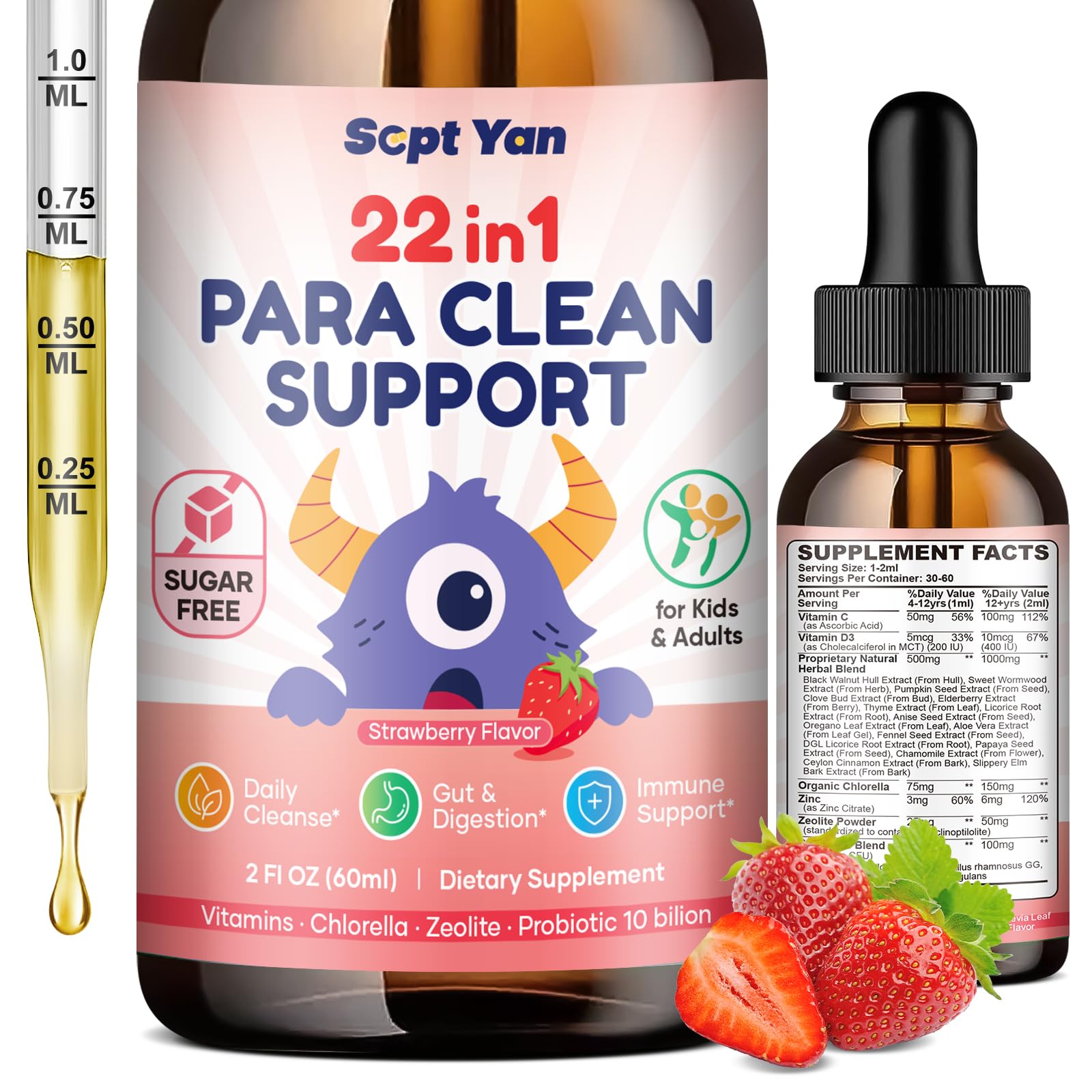 SEPT YAN 22 in 1 Parasite Cleanse for Humans & Kids, Herbal Gut Cleanse Liquid Drops with Wormwood, Black Walnut, Clove, Chlorella, Oregano, - dailyvitalstore