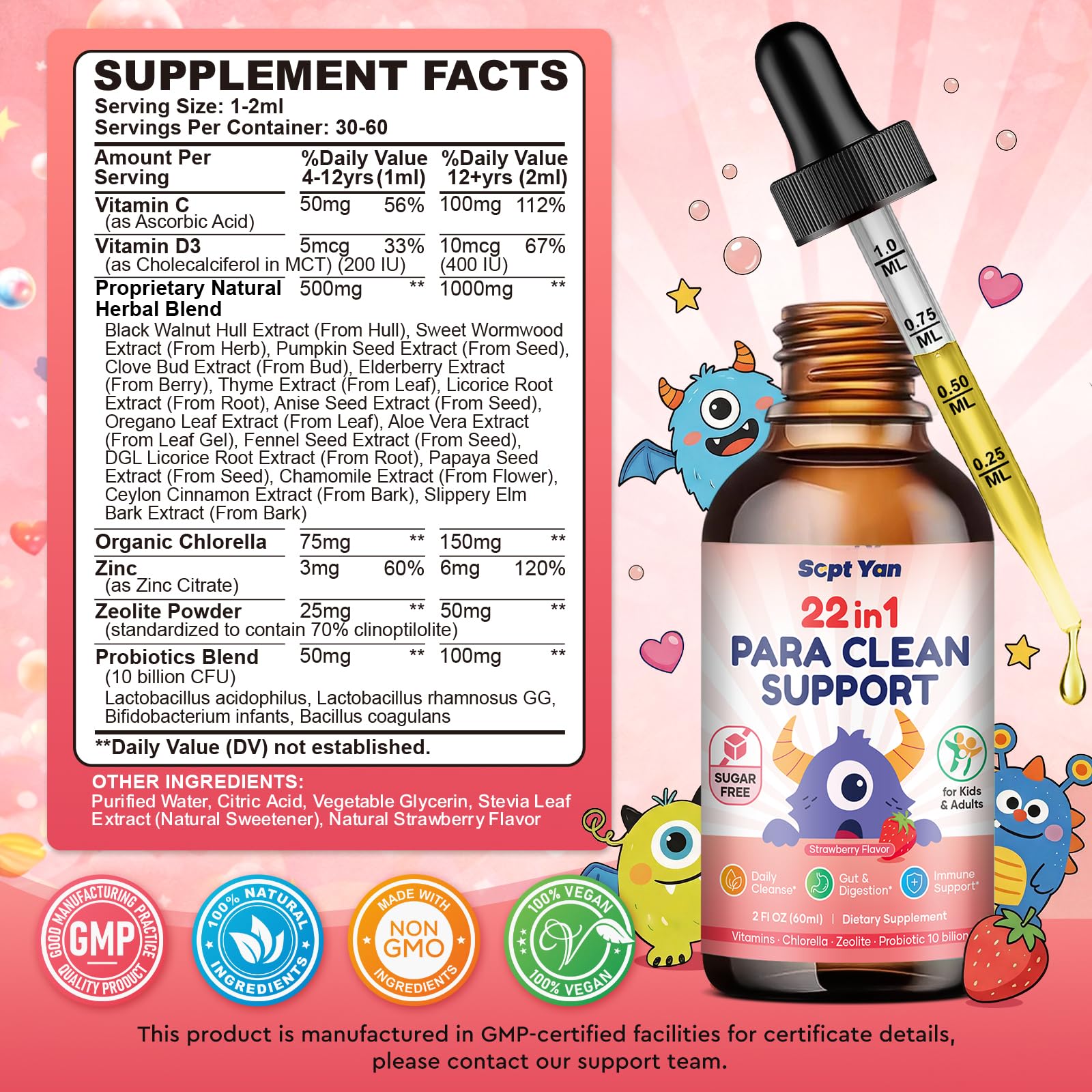 SEPT YAN 22 in 1 Parasite Cleanse for Humans & Kids, Herbal Gut Cleanse Liquid Drops with Wormwood, Black Walnut, Clove, Chlorella, Oregano, - dailyvitalstore