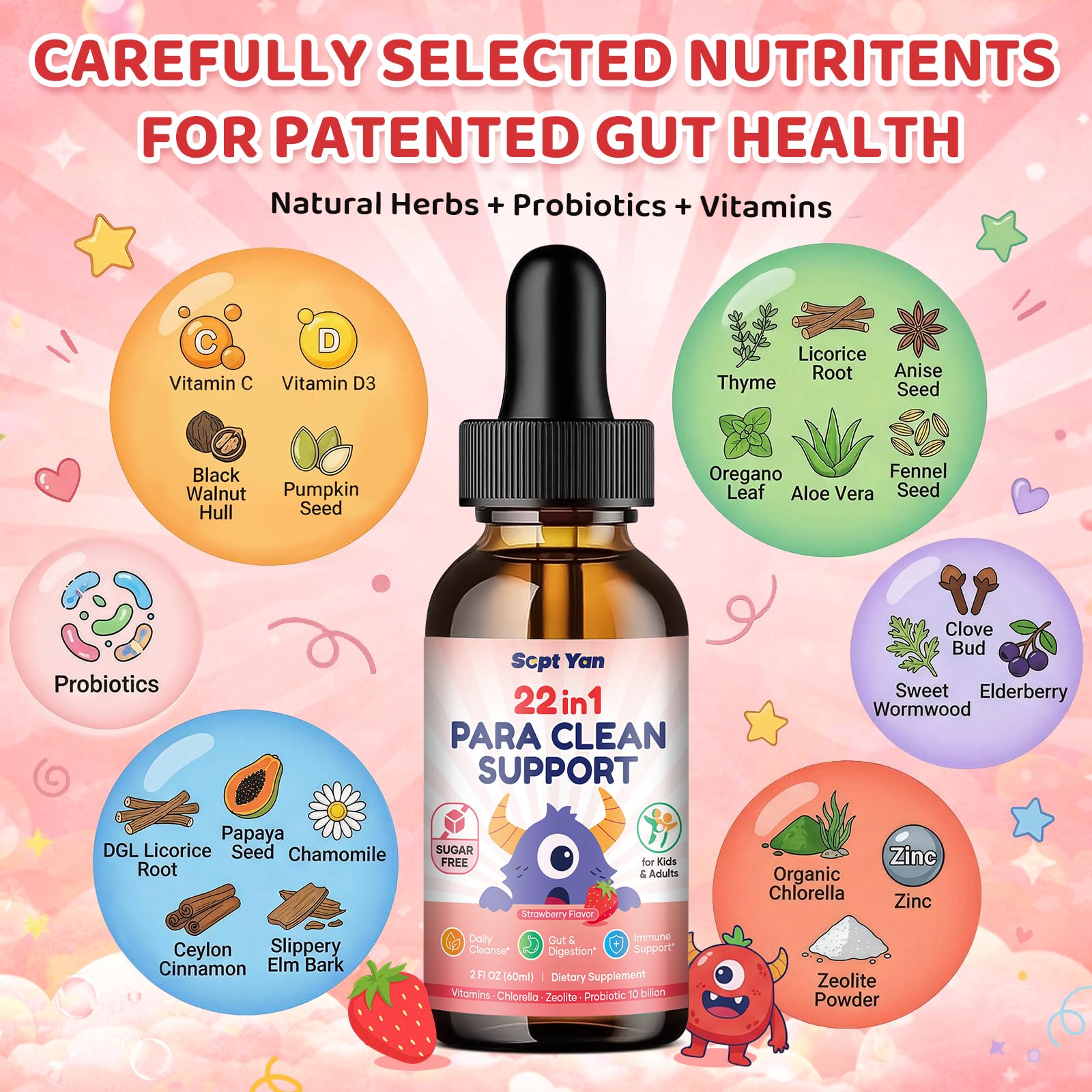 SEPT YAN 22 in 1 Parasite Cleanse for Humans & Kids, Herbal Gut Cleanse Liquid Drops with Wormwood, Black Walnut, Clove, Chlorella, Oregano, - dailyvitalstore