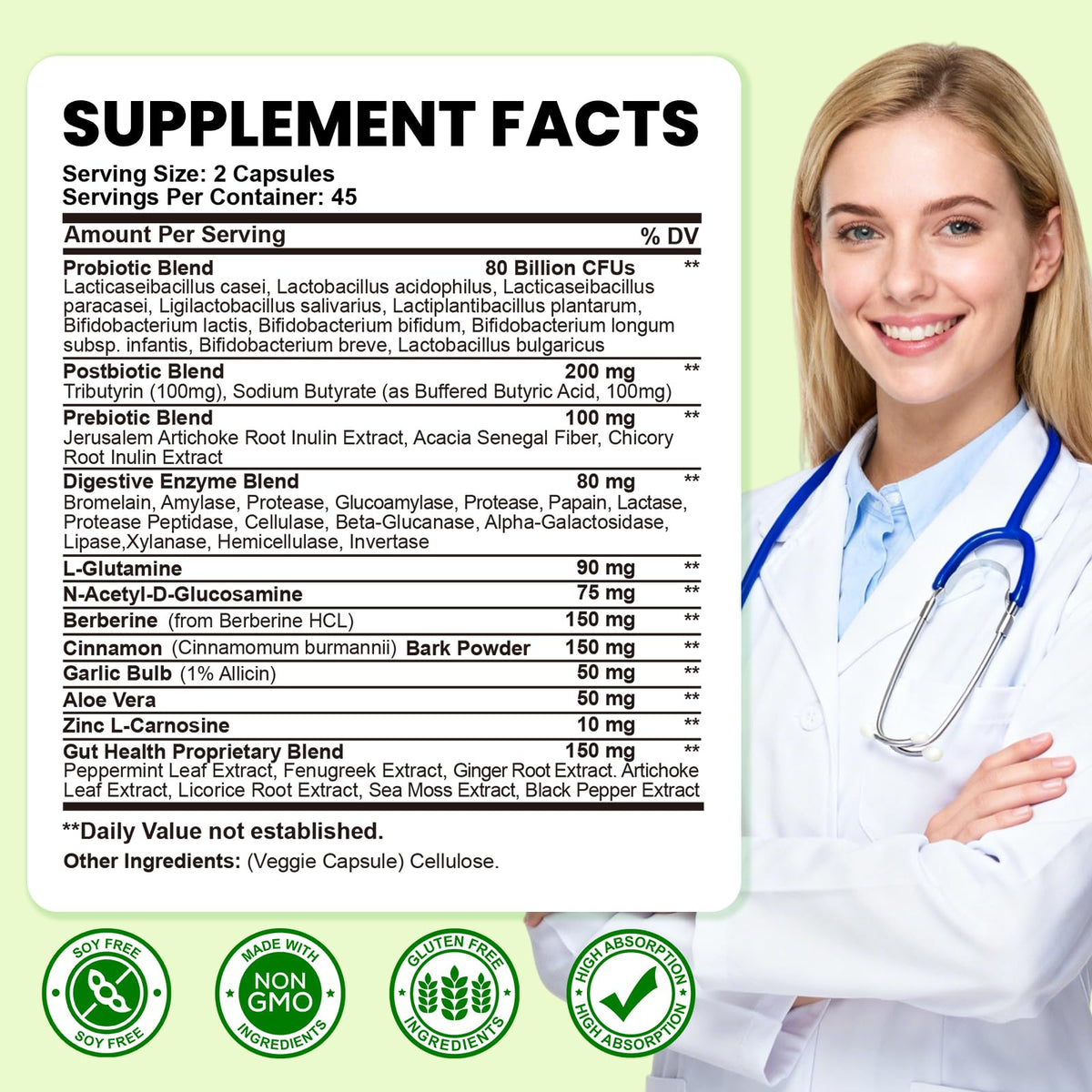 SEPT YAN Gut Health Supplement with Prebiotics, Postbiotics & Probiotics for Digestive Health for Women & Men, 80 Billion CFU Probiotics for Gut and Digestion - dailyvitalstore