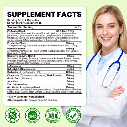 SEPT YAN Gut Health Supplement with Prebiotics, Postbiotics & Probiotics for Digestive Health for Women & Men, 80 Billion CFU Probiotics for Gut and Digestion - dailyvitalstore