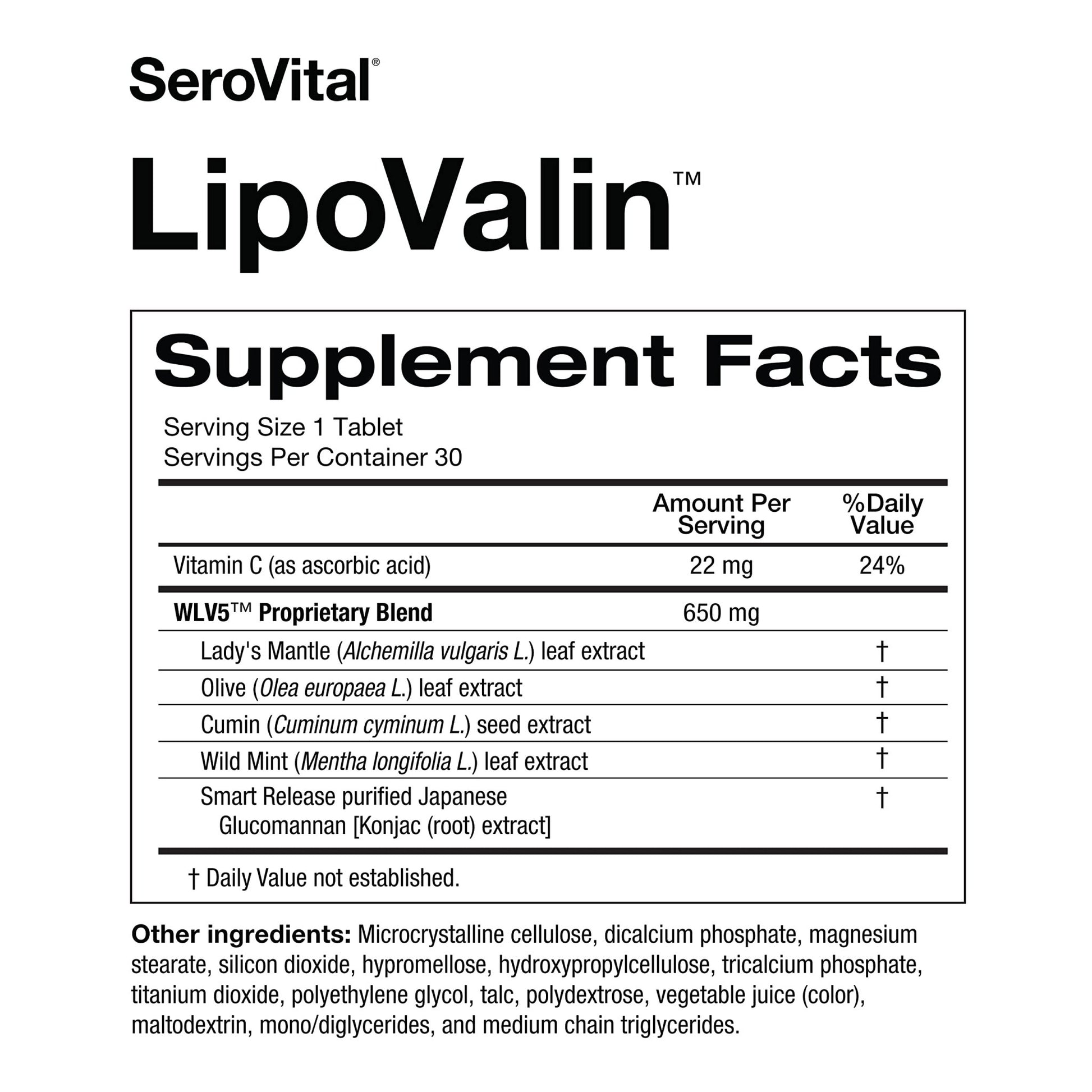 Serovital LipoValin Clinically Validated Pills for Women Diet Pill, Appetite Suppressant, Stimulant-Free Weight Loss Supplement - 30 Count (30 Tablets) - dailyvitalstore