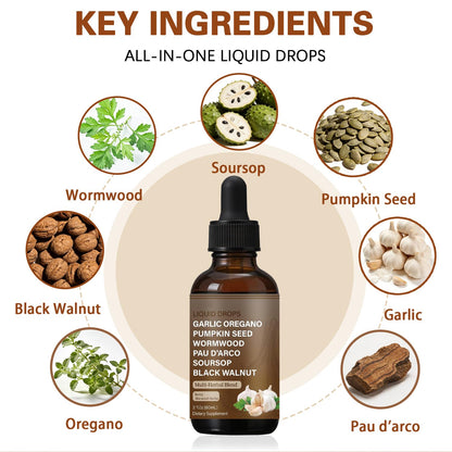 SERSANVE Natural Black Walnut Wormwood Gut Cleanse | Black Walnut Clove Drops with Pumpkin Seed, PAU D’Arco, Soursop, Garlic and Oregano | Vegan, Alcohol-Free Formula for Digestion Support, 2 fl oz - dailyvitalstore