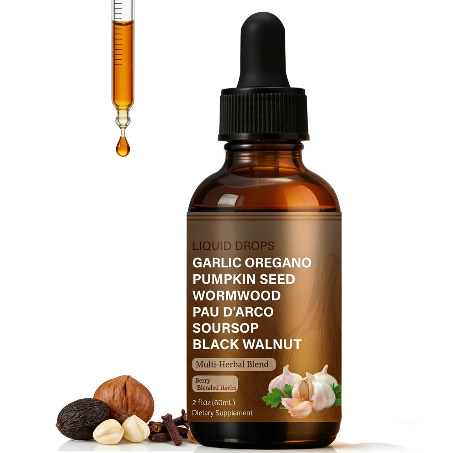 SERSANVE Natural Black Walnut Wormwood Gut Cleanse | Black Walnut Clove Drops with Pumpkin Seed, PAU D’Arco, Soursop, Garlic and Oregano | Vegan, Alcohol-Free Formula for Digestion Support, 2 fl oz - dailyvitalstore