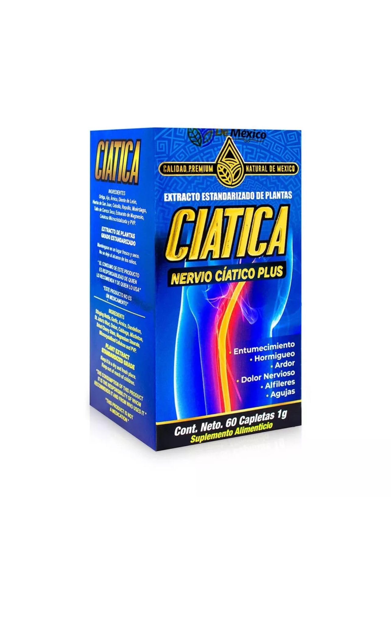 Set con Suplemento Ciatico Tratamiento Nervio Plus 60 Capsulas + Gel Extra Fuerte Ciatica 250 grs. Natural de Mexico/Entumecimiento, Hormigueo, Ardor, Dolor Nervioso, Alfileres o Agujas. (2) - dailyvitalstore