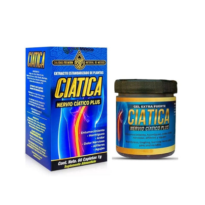 Set con Suplemento Ciatico Tratamiento Nervio Plus 60 Capsulas + Gel Extra Fuerte Ciatica 250 grs. Natural de Mexico/Entumecimiento, Hormigueo, Ardor, Dolor Nervioso, Alfileres o Agujas. (2) - dailyvitalstore