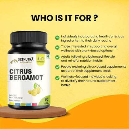 SETNUTRA Well From Within 5 in 1 Citrus Bergamot Supplement with Black Chokeberry Olive Leaf Niacin & Black Pepper | Heart Health Support Antioxidant Boost | Non GMO Gluten Free Capsules (60 Count) - dailyvitalstore