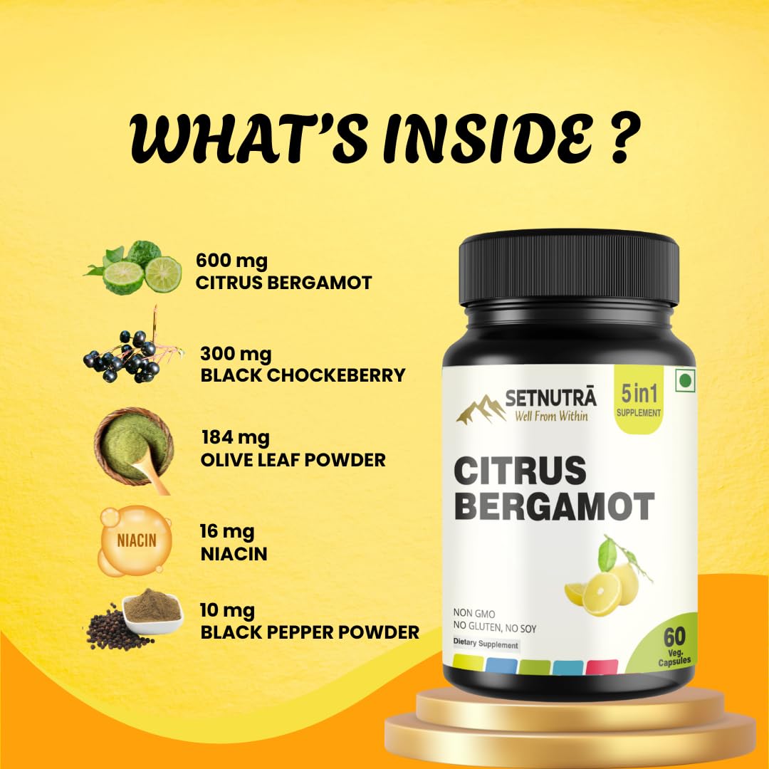 SETNUTRA Well From Within 5 in 1 Citrus Bergamot Supplement with Black Chokeberry Olive Leaf Niacin & Black Pepper | Heart Health Support Antioxidant Boost | Non GMO Gluten Free Capsules (60 Count) - dailyvitalstore