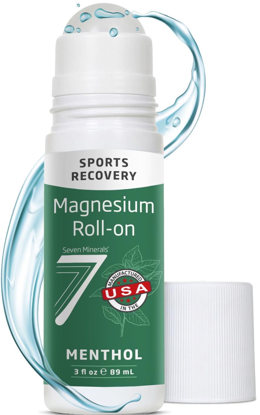 Seven Minerals Magnesium Roll On Stick with Menthol for Pain Relief - Cooling Magnesium Oil for Sports Recovery, Sore Muscles, Backache - Fast Acting - All Natural Alternative, 3 Fl Oz - dailyvitalstore