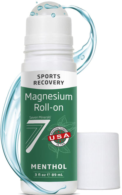 Seven Minerals Magnesium Roll On Stick with Menthol for Pain Relief - Cooling Magnesium Oil for Sports Recovery, Sore Muscles, Backache - Fast Acting - All Natural Alternative, 3 Fl Oz - dailyvitalstore