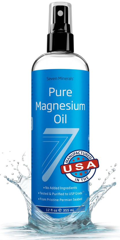Seven Minerals Pure Magnesium Oil Spray, Big 12oz, USP Grade, Extra Strength, for Feet, Sleep, Muscle Pain & Cramps - Mined in The USA - dailyvitalstore