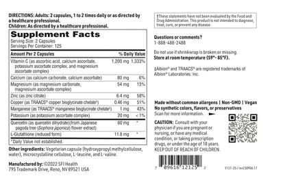 SFI Health Klaire Labs Buffered Vitamin C Capsules with Quercetin Bioflavonoids & L-Glutathione to Support Immune Function & Antioxidant Protection - Hypoallergenic & Gentle on Stomach (250 Capsules) - dailyvitalstore