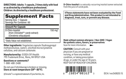SFI Health Klaire Labs D-Chiro-Inositol - 150 Milligrams Hypoallergenic Supplement (60 Capsules) - dailyvitalstore