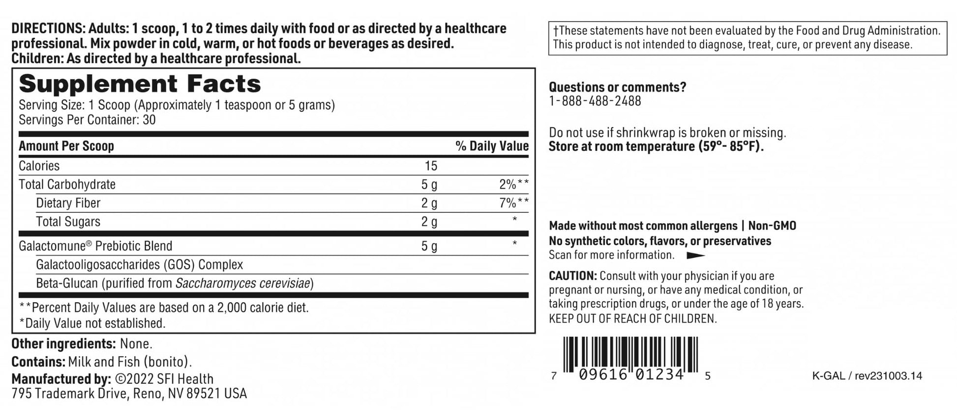 SFI Health Klaire Labs Galactomune Powder - Prebiotic Beta-Glucan & Galactooligosaccharides Immune Support (30 Servings, 150 Grams) - dailyvitalstore