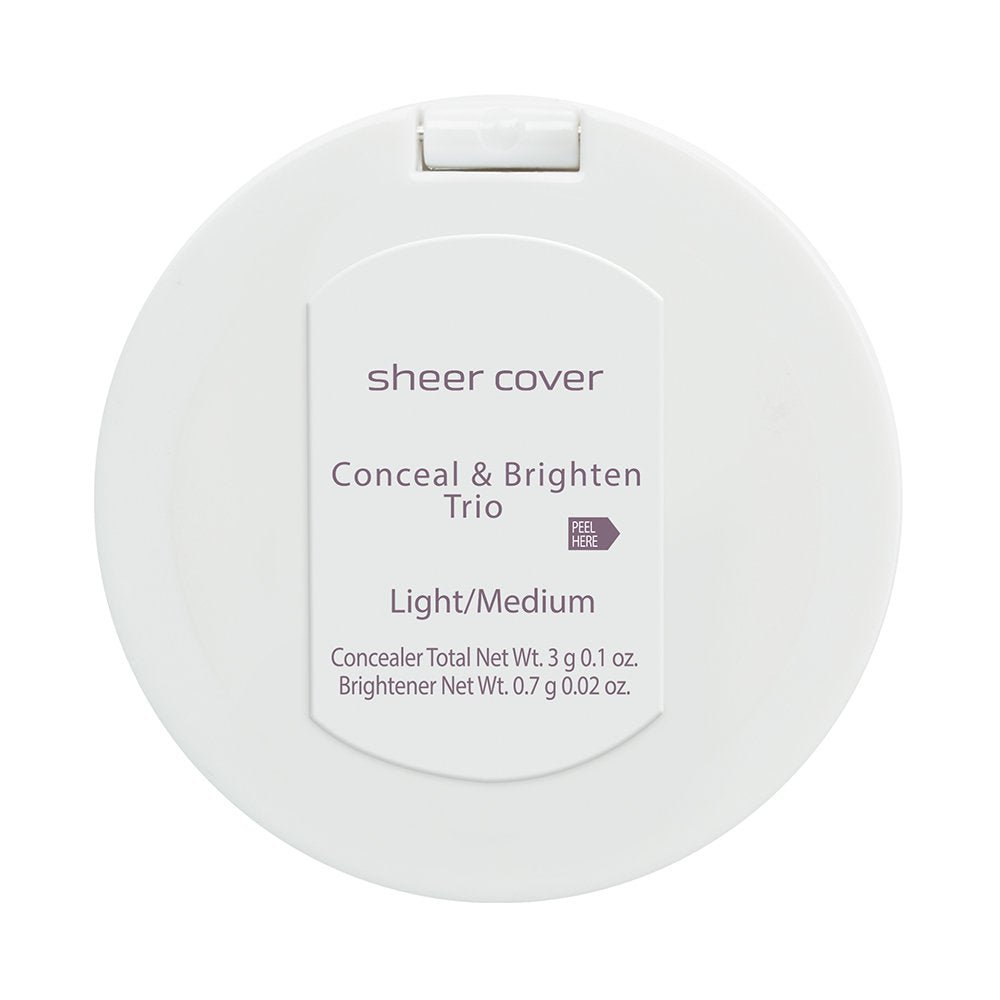 Sheer Cover Studio – Conceal and Brighten Highlight Trio – Two-Toned Concealers – Shimmering Highlighter – Light/Medium Shade – With FREE Concealer Brush – 3 Grams - dailyvitalstore