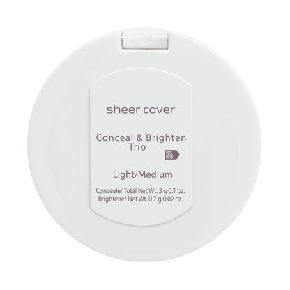 Sheer Cover Studio – Conceal and Brighten Highlight Trio – Two-Toned Concealers – Shimmering Highlighter – Light/Medium Shade – With FREE Concealer Brush – 3 Grams - dailyvitalstore