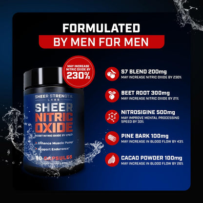 Sheer Strength Labs Nitric Oxide Supplement for Men - Clinically Tested for Pumps & Blood Flow - 270% More Nitric Oxide - Nitrosigine Supplement, S7 & Beetroot - Made in USA - 90 Capsules - dailyvitalstore