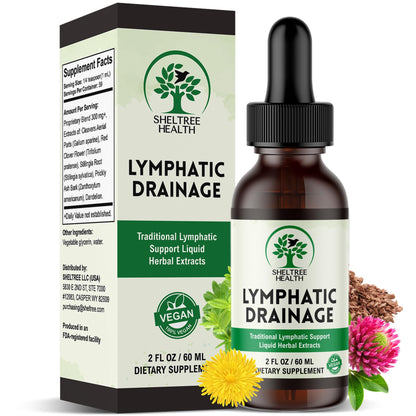 SHELTREE HEALTH Lymphatic Drainage Drops, 2 Fl. Oz | Organic Lymphatic Drainage Supplements with Cleavers, Red Clover Flower, Stillingia Root, Prickly Ash Bark, Dandelion | Vegan | Non-GMO - dailyvitalstore