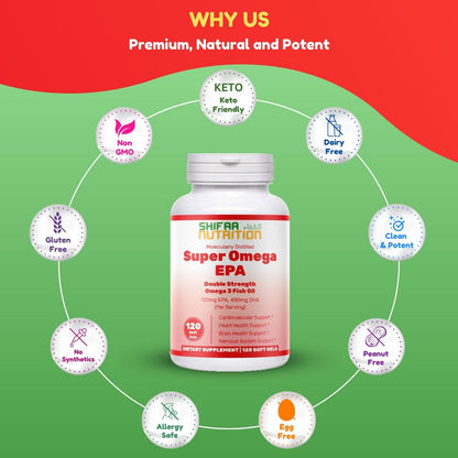 SHIFAA NUTRITION Halal Fish Oil Softgels 120 Ct, Double Strength - Halal Omega 3 Fish Oil Supplements. Wild Caught, Non-GMO & Purified - dailyvitalstore