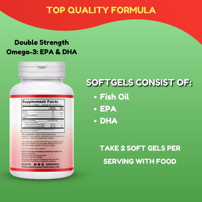 SHIFAA NUTRITION Halal Fish Oil Softgels 120 Ct, Double Strength - Halal Omega 3 Fish Oil Supplements. Wild Caught, Non-GMO & Purified - dailyvitalstore