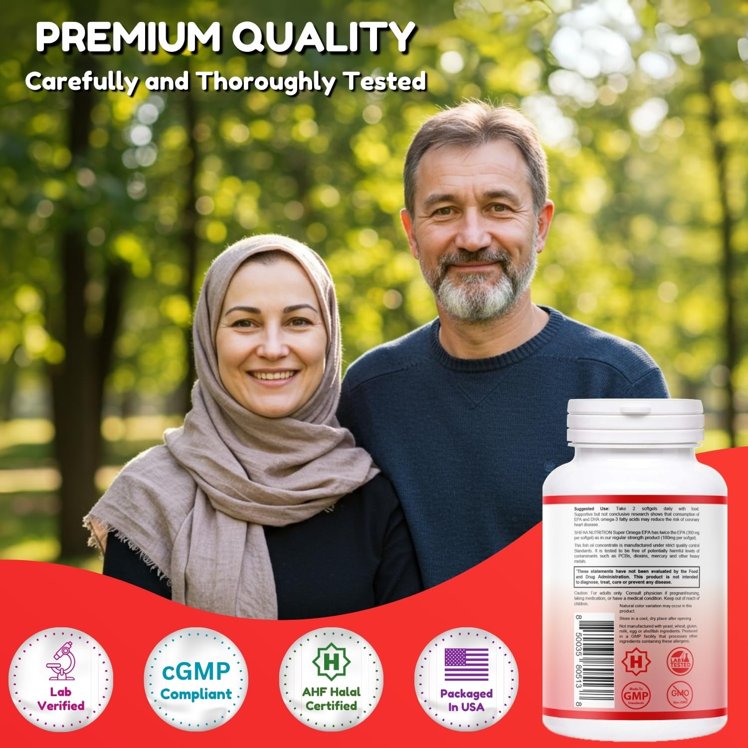 SHIFAA NUTRITION Halal Fish Oil Softgels 120 Ct, Double Strength - Halal Omega 3 Fish Oil Supplements. Wild Caught, Non-GMO & Purified - dailyvitalstore