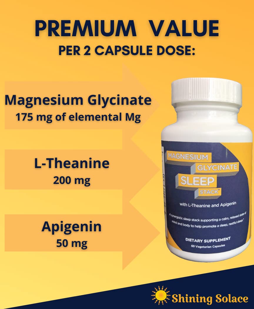 Shining Solace Magnesium Glycinate Sleep Stack with 200 mg L-Theanine, 50 mg Apigenin, 175 mg of Elemental Magnesium Glycinate | Sleep Support Magnesium Supplement | Made in USA - dailyvitalstore