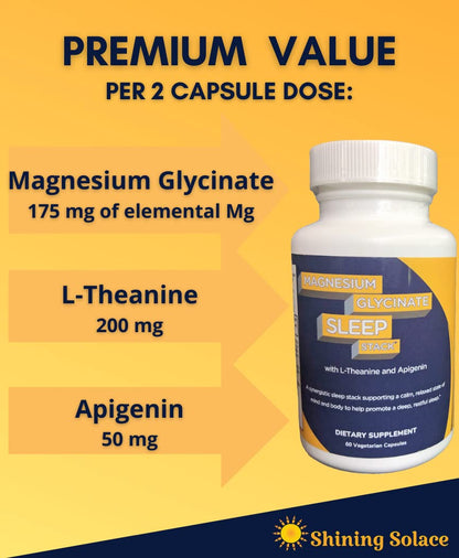 Shining Solace Magnesium Glycinate Sleep Stack with 200 mg L-Theanine, 50 mg Apigenin, 175 mg of Elemental Magnesium Glycinate | Sleep Support Magnesium Supplement | Made in USA - dailyvitalstore