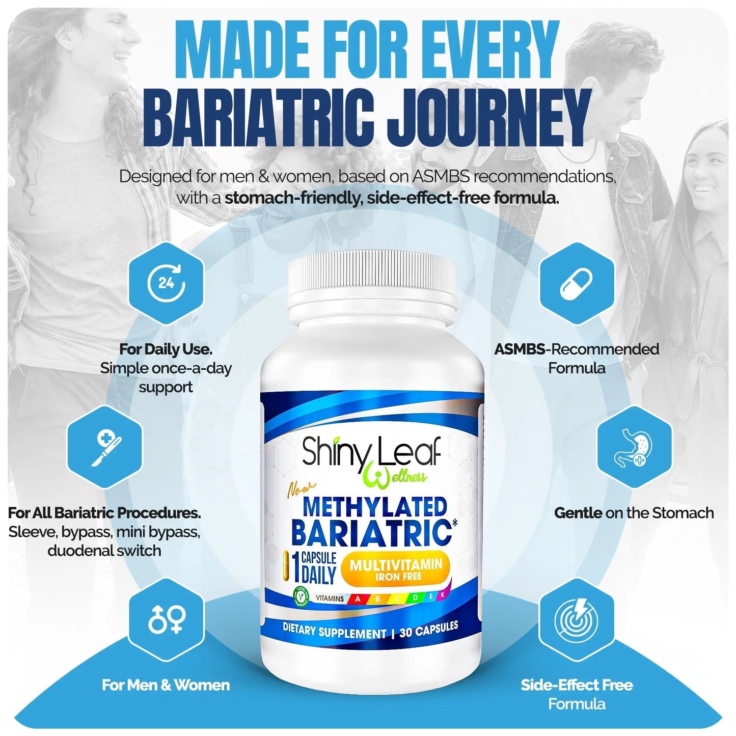 Shiny Leaf Methylated Bariatric Multivitamin Without Iron – Vitamins for Gastric Bypass & Sleeve, 1 Daily Capsule W Methylated Folate - dailyvitalstore