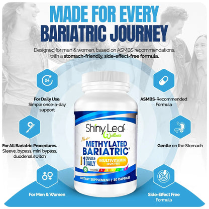 Shiny Leaf Methylated Bariatric Multivitamin Without Iron – Vitamins for Gastric Bypass & Sleeve, 1 Daily Capsule W Methylated Folate - dailyvitalstore