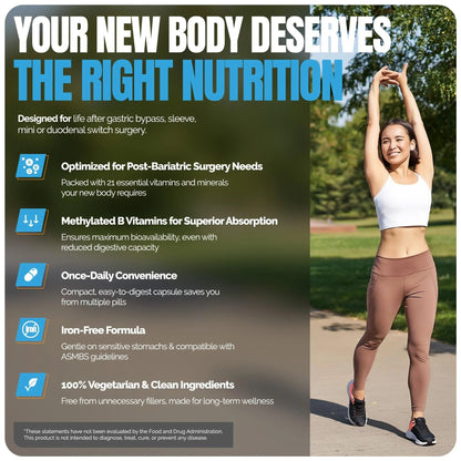 Shiny Leaf Methylated Bariatric Multivitamin Without Iron – Vitamins for Gastric Bypass & Sleeve, 1 Daily Capsule W Methylated Folate - dailyvitalstore