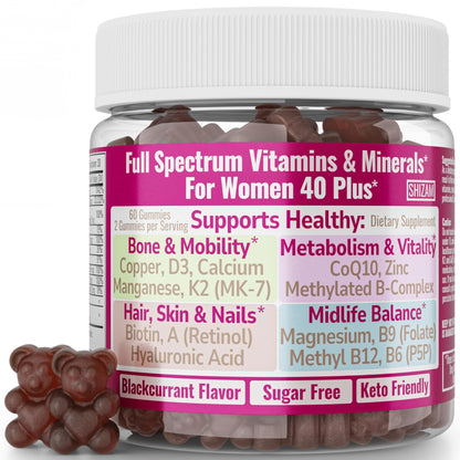 SHIZAM Vitamin D3 K2 MK-7 Gummies with Magnesium, Folate (5-MTHF), Methylfolate, CoQ10, B6 P5P & Methylated B-Complex for Women 40+ - dailyvitalstore