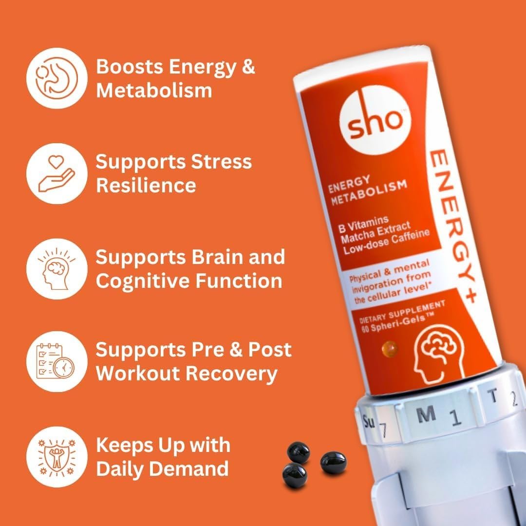 SHO Vegan Energy+ Focus Supplement Kit- Matcha Green Tea Extract, Methylated B Complex, Vitamin B and Caffeine Natural Energy Booster Without Crash, Jitters for Men and Women - 60 Pills Refill Bottle - dailyvitalstore