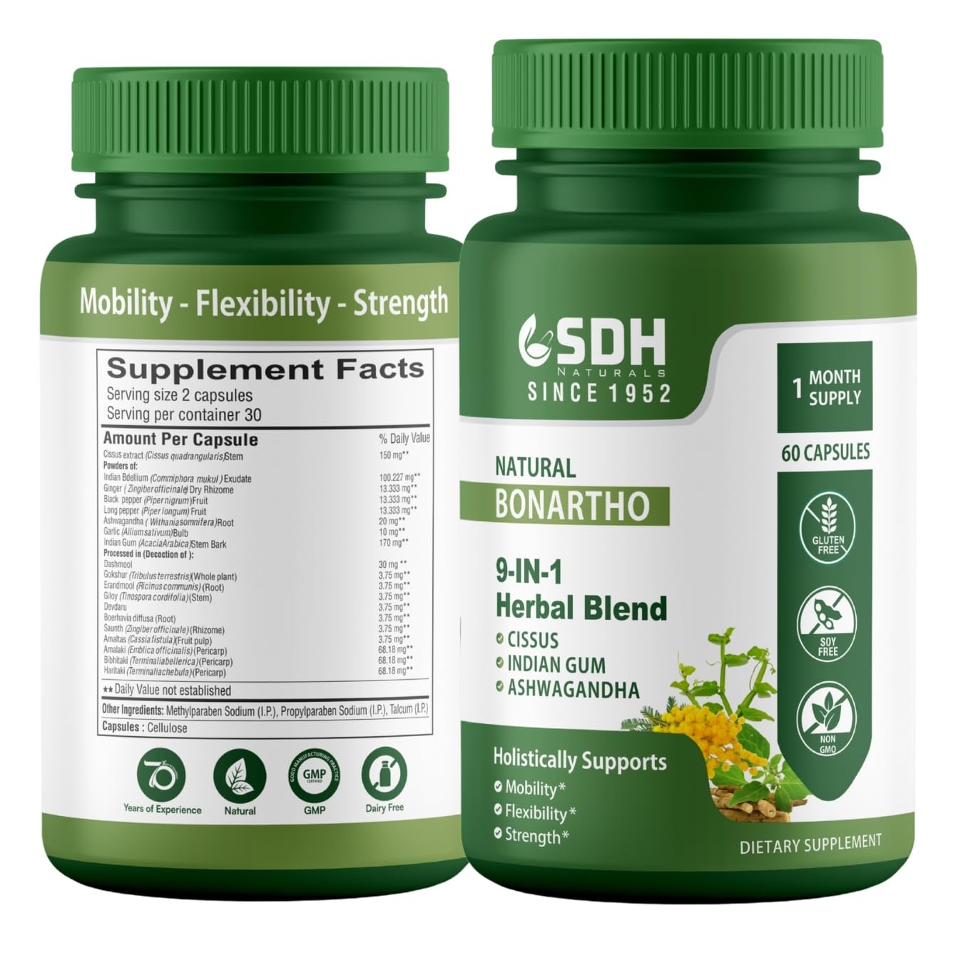SHREE DHANWANTRI HERBALS SDH Bonartho | Bone & Joint Support Supplement | Move with Comfort & Ease | 60 Caps (1 Mon Supply) - dailyvitalstore