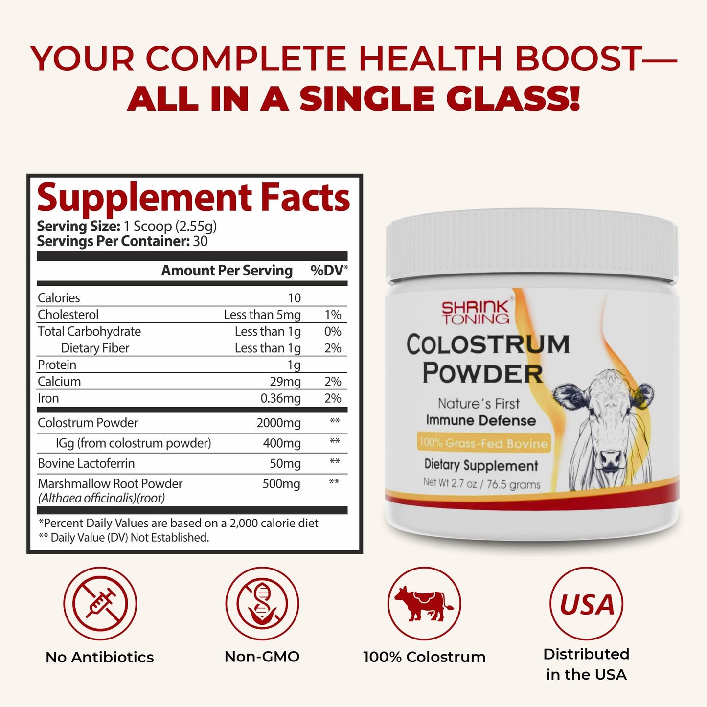 Shrink Colostrum Powder 2.7 oz – Natural Bovine Colostrum Supplement for Overall Health - dailyvitalstore