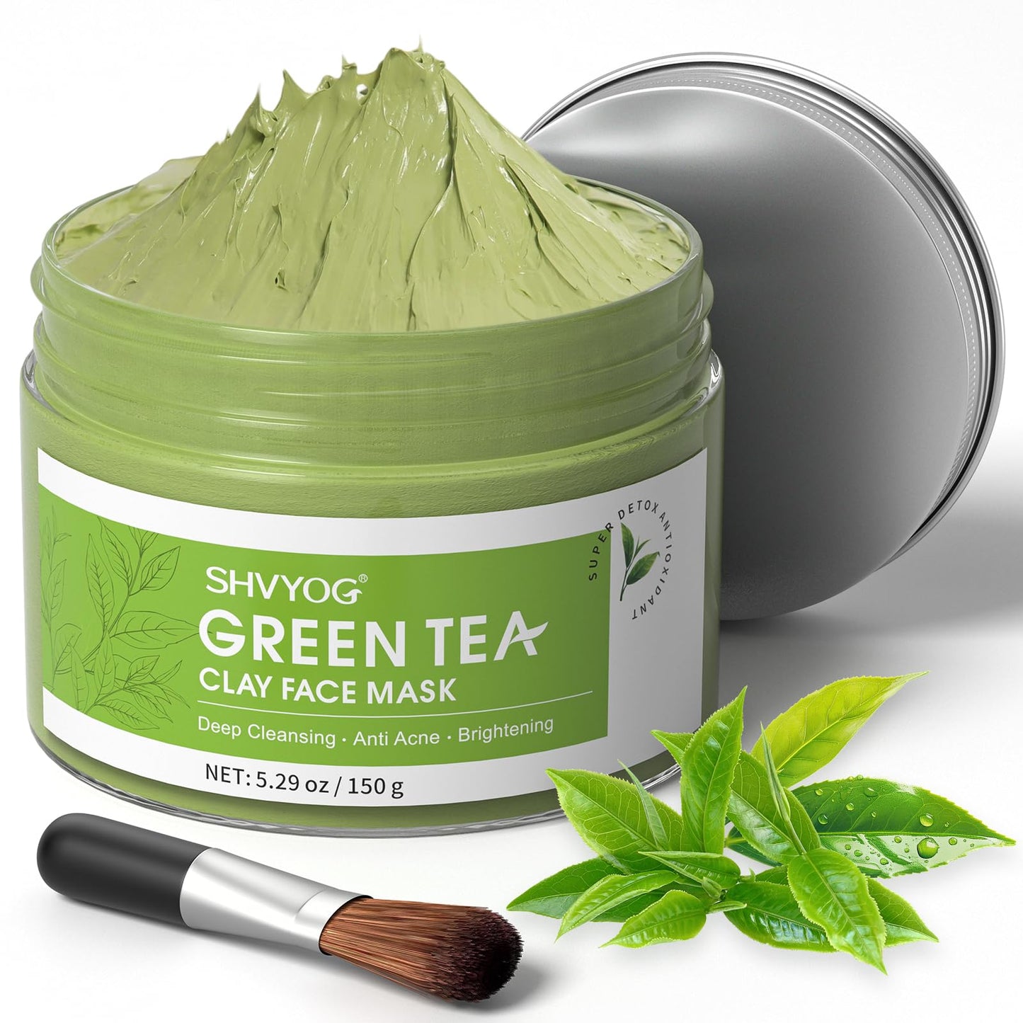 SHVYOG Green Tea Face Mask, Antioxidant Green Tea Clay Mask with Volcanic Mud, Deep Cleansing & Moisturizing & Hydrating Clay Facial Mask - dailyvitalstore