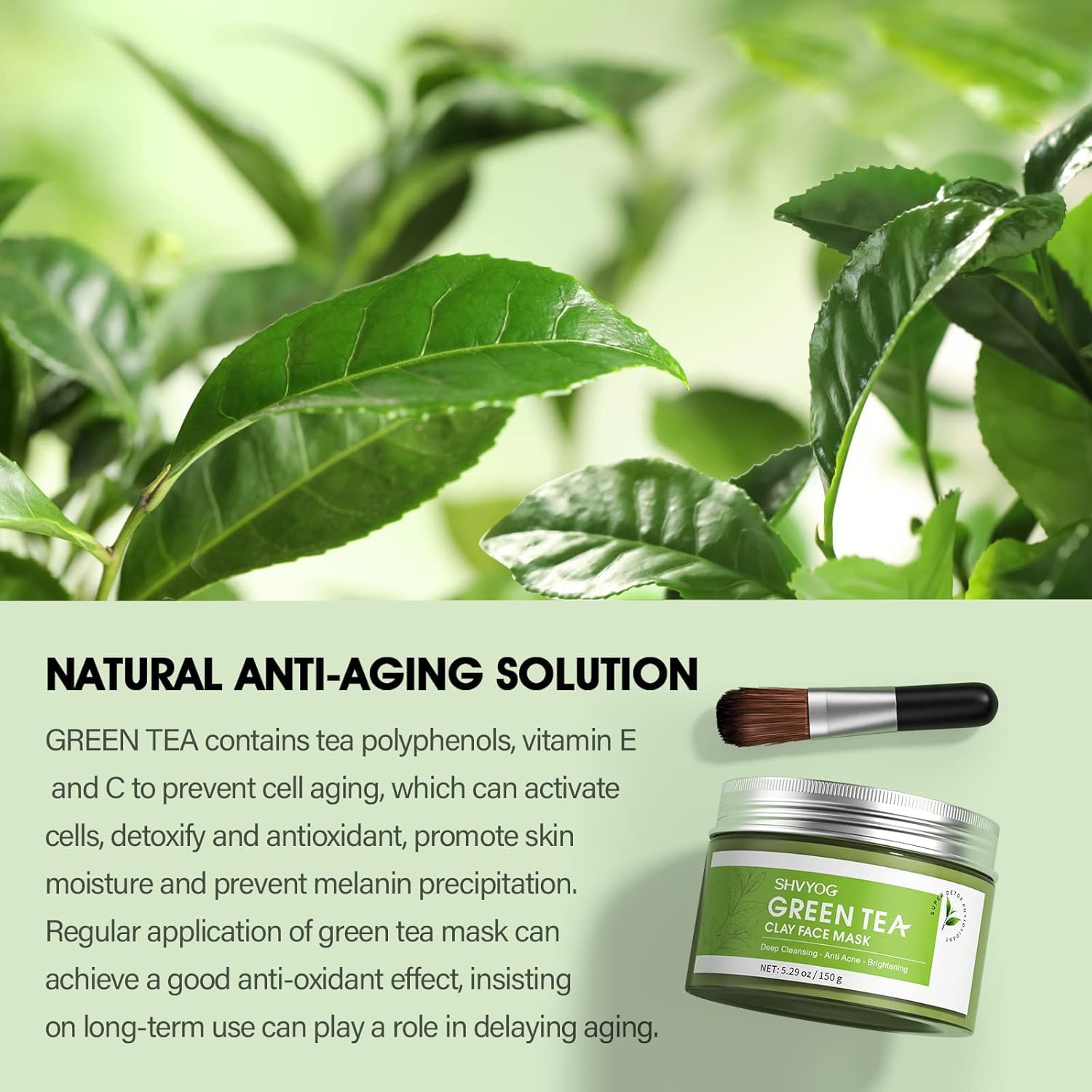SHVYOG Green Tea Face Mask, Antioxidant Green Tea Clay Mask with Volcanic Mud, Deep Cleansing & Moisturizing & Hydrating Clay Facial Mask - dailyvitalstore