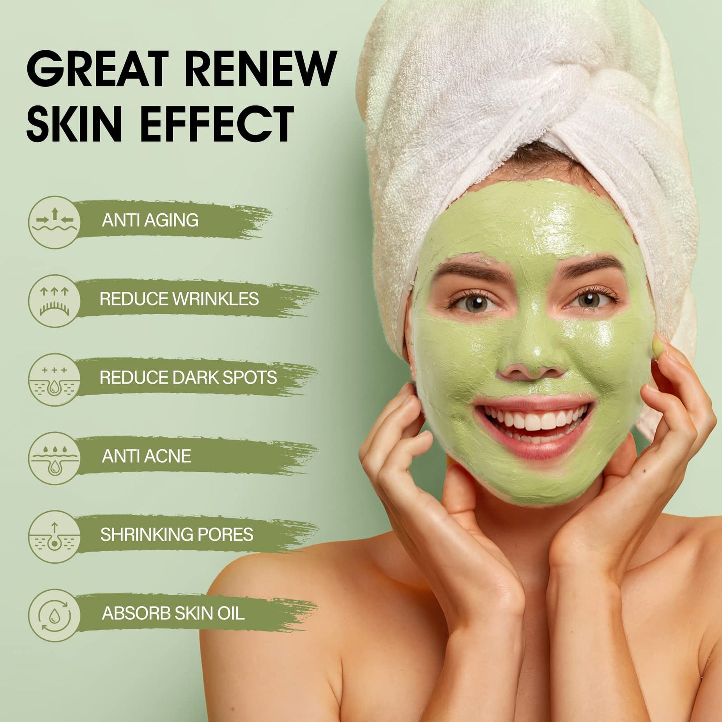 SHVYOG Green Tea Face Mask, Antioxidant Green Tea Clay Mask with Volcanic Mud, Deep Cleansing & Moisturizing & Hydrating Clay Facial Mask - dailyvitalstore