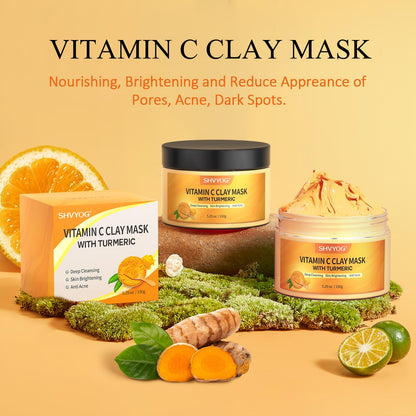 SHVYOG Turmeric Vitamin C Clay Mask with Kaolin Clay for Dull & Blemish-Prone Skin, Deep Cleansing Facial Mask, Face Masks Skincare for Controlling Oil - dailyvitalstore
