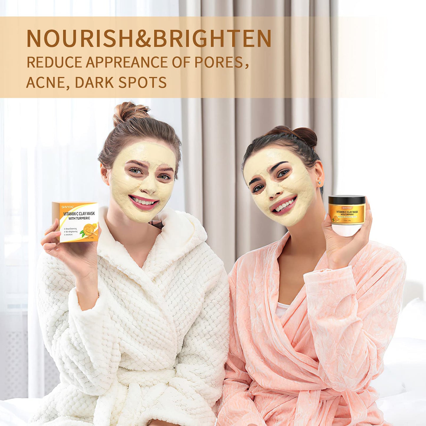 SHVYOG Turmeric Vitamin C Clay Mask with Kaolin Clay for Dull & Blemish-Prone Skin, Deep Cleansing Facial Mask, Face Masks Skincare for Controlling Oil - dailyvitalstore