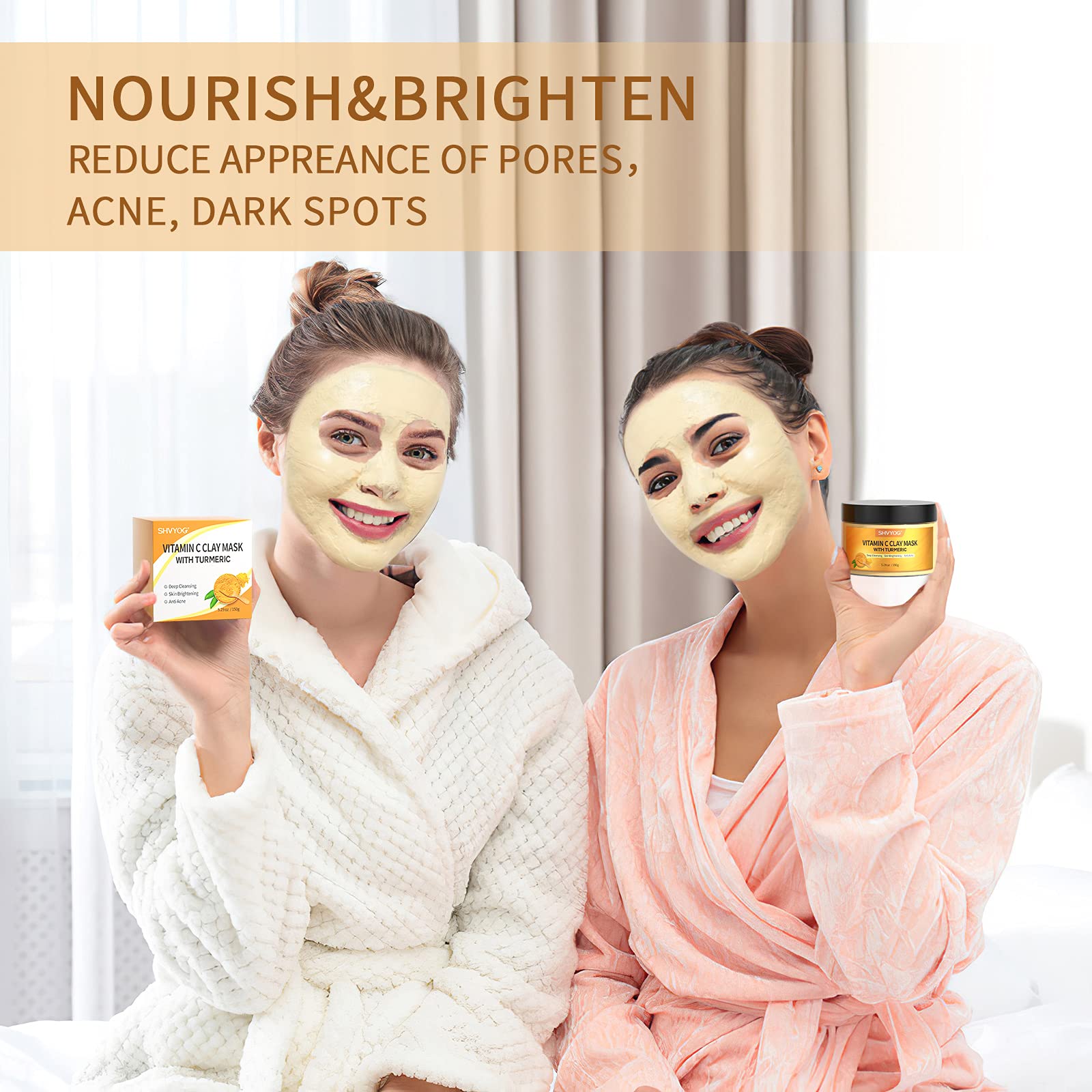 SHVYOG Turmeric Vitamin C Clay Mask with Kaolin Clay for Dull & Blemish-Prone Skin, Deep Cleansing Facial Mask, Face Masks Skincare for Controlling Oil - dailyvitalstore