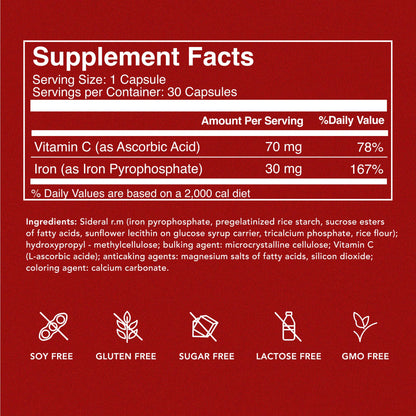 SiderAL Forte Iron Supplement Clinically Proven to Increase Levels Without Side Effects | Sucrosomial High Absorption Gentle Iron Pills for Women and Men | Vitamin C | Anemia & Energy Support | 30 ct - dailyvitalstore