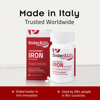 SiderAL Forte Iron Supplement Clinically Proven to Increase Levels Without Side Effects | Sucrosomial High Absorption Gentle Iron Pills for Women and Men | Vitamin C | Anemia & Energy Support | 30 ct - dailyvitalstore
