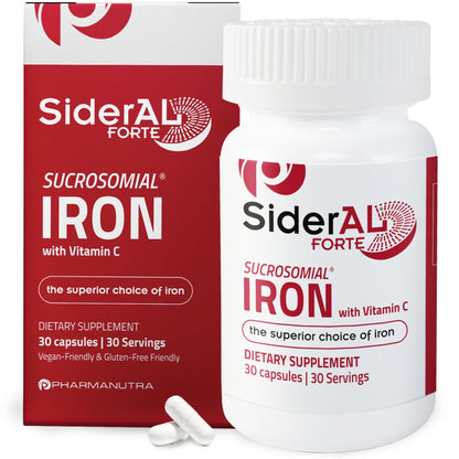SiderAL Forte Iron Supplement Clinically Proven to Increase Levels Without Side Effects | Sucrosomial High Absorption Gentle Iron Pills for Women and Men | Vitamin C | Anemia & Energy Support | 30 ct - dailyvitalstore
