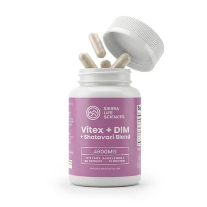 SIERRA LIFE SCIENCES Hormonal Balance Blend for Women – Vitex, DIM, Shatavari + Adaptogenic Support – Menstrual & Menopause Relief – Vegan, Clean-Label Formula – 4600mg – (Pack of 3) - dailyvitalstore