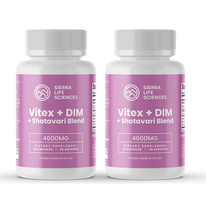 SIERRA LIFE SCIENCES Hormonal Balance Blend for Women – Vitex, DIM, Shatavari + Adaptogenic Support – Menstrual & Menopause Relief – Vegan, Clean-Label Formula – 4600mg – (Pack of 2) - dailyvitalstore